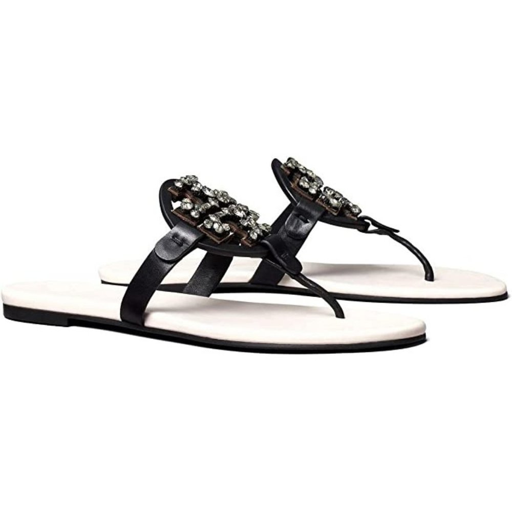 NEW Tory Burch Size 8.5, 9, 9.5 Womens Crystal Miller Soft Leather Sandal, Black